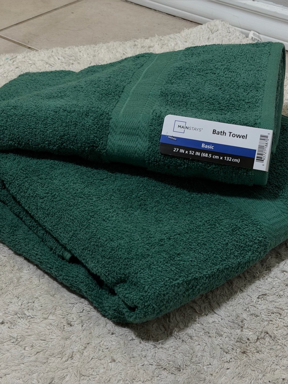 Mainstays Green Two Everyday Basic Bath Towels Cotton rich